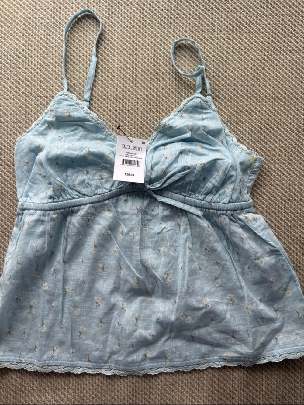 Cotton On Light Blue Floral Lace-Trim Cami